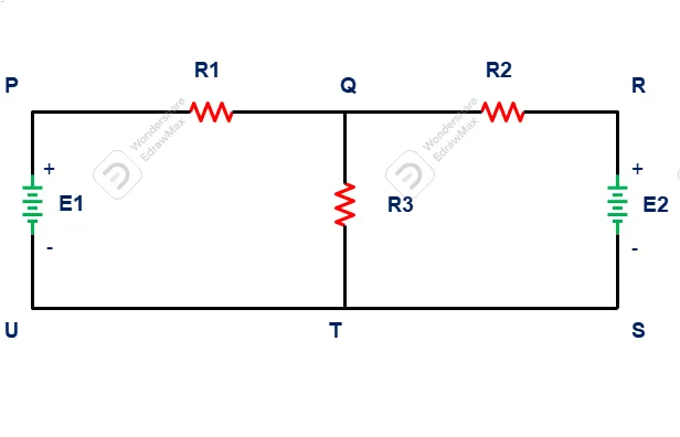 A simple Electrical network with resistors and emf sources